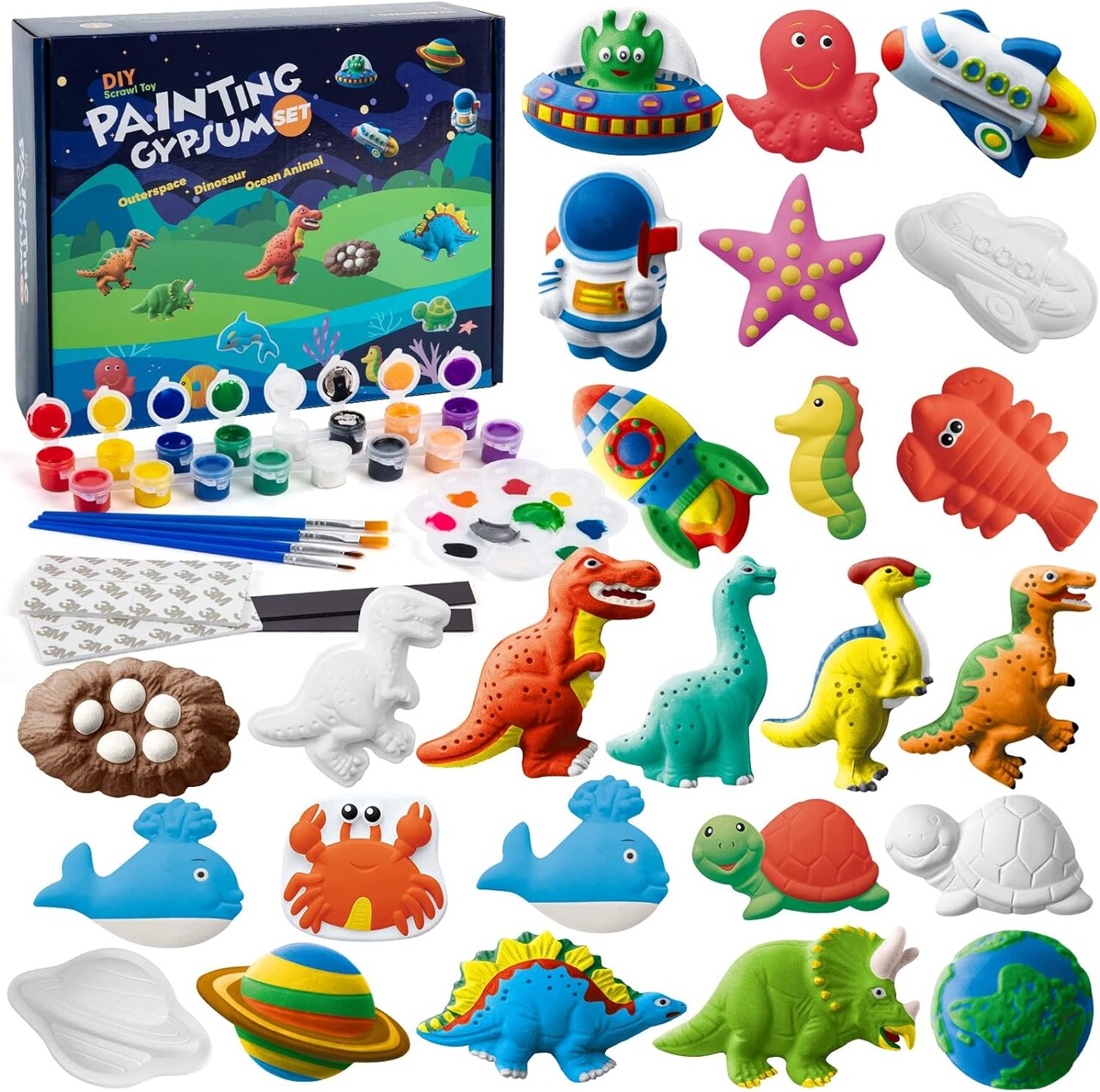 Kids Arts and Crafts Plaster Painting Craft Kit Art Set - Painting Your Own Space Dinosaurs & Marine Life Figurines - Ceramic Painting Kit for Kids, Girls, Boys, Toddlers